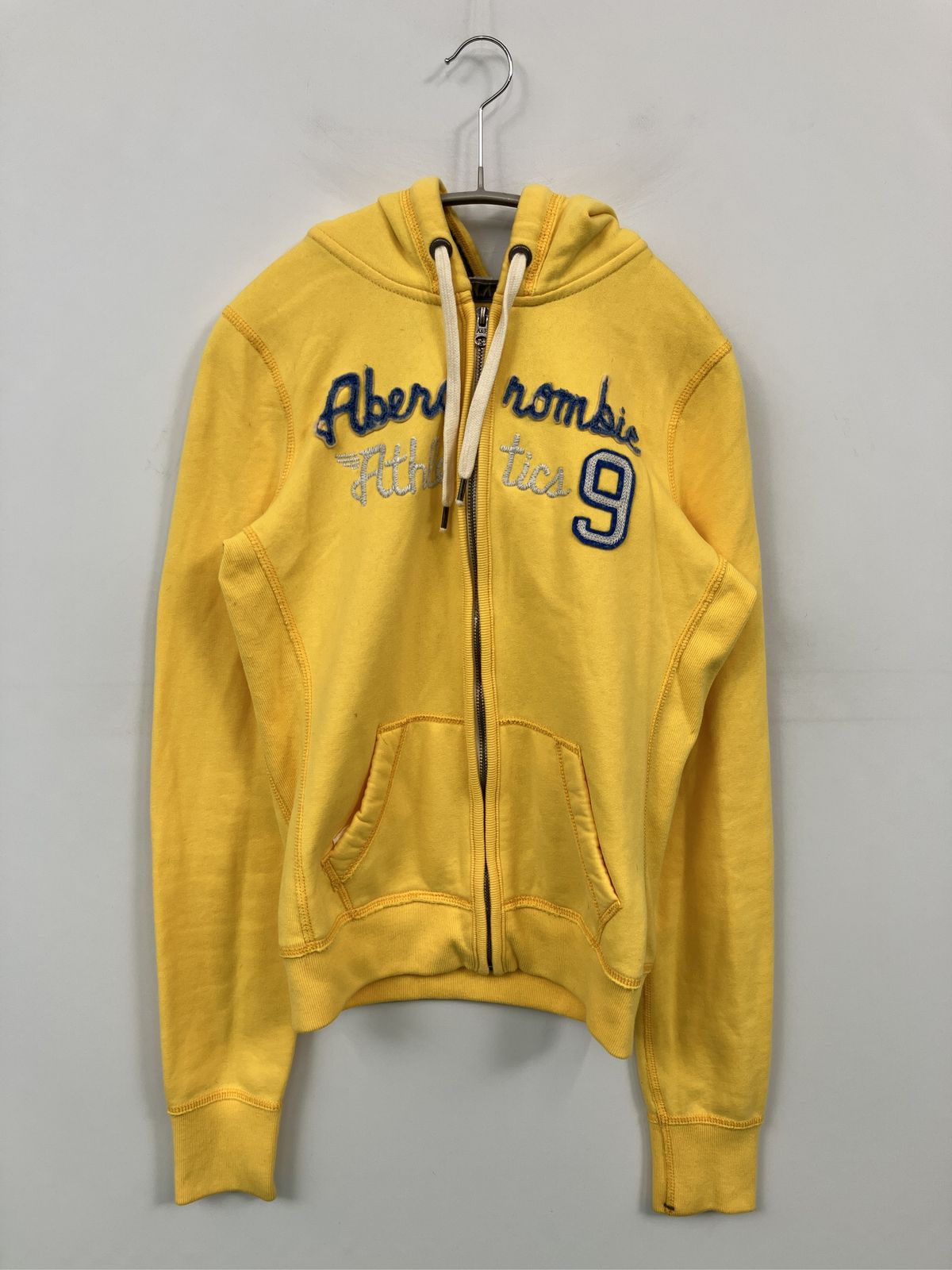 Abercrombie & Fitch アバクロンビーアンドフィッチ パーカー M イエロー コットン 裏起毛 ブランドロゴ 刺繍 ジップアップ 長袖 レディース