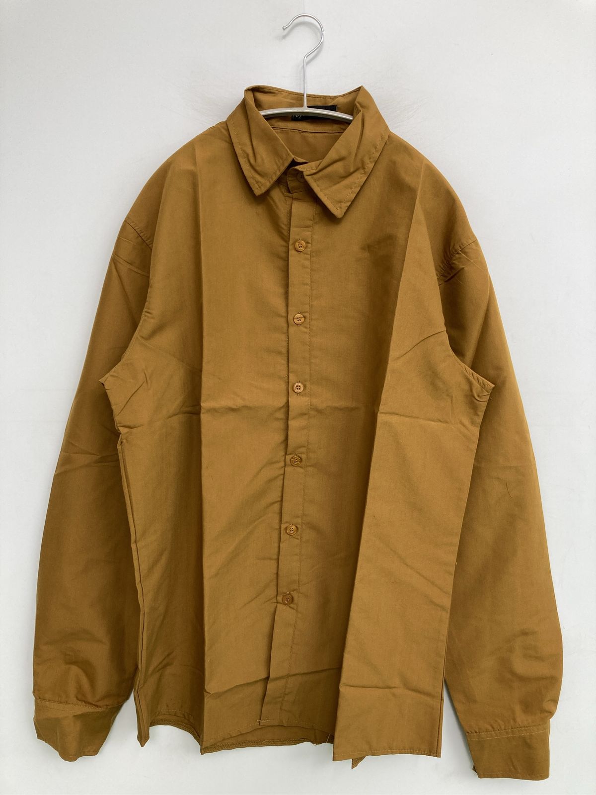 HOMME シャツ/ブラウス ブラウン 無地 ミドル丈 長袖 レギュラーカラー メンズ レディース