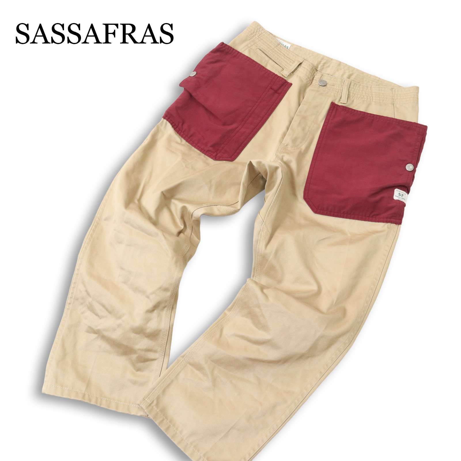 SASSAFRAS ササフラス 春夏★ バイカラー切替 ガーデニング ワーク パンツ 日本製 Sz.M メンズ