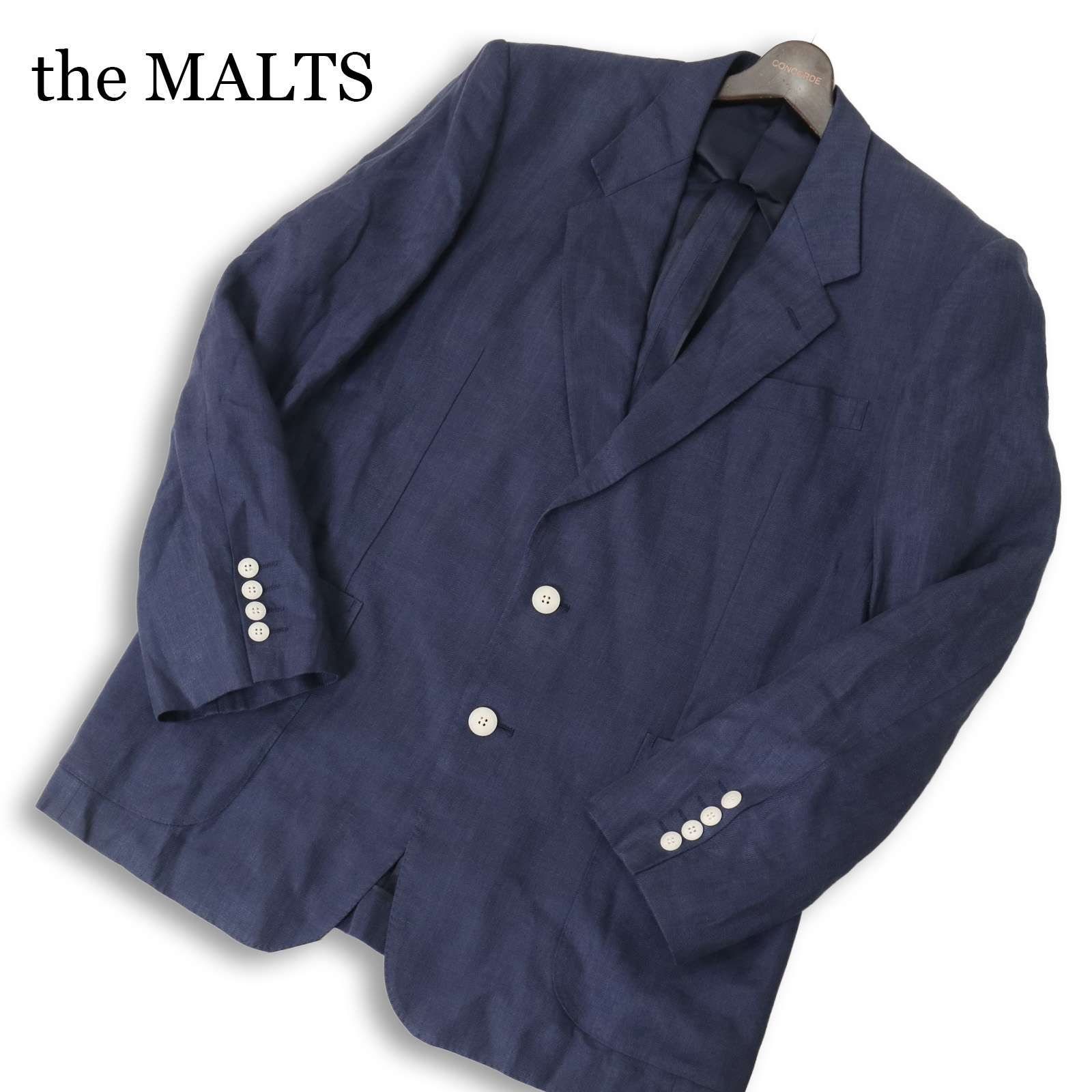 HANABISHI 花菱 the MALTS ザ・モルツ 春夏 麻100% リネン ブレザー 紺ブレ テーラード ジャケット Sz.L~XL位 メンズ 紺