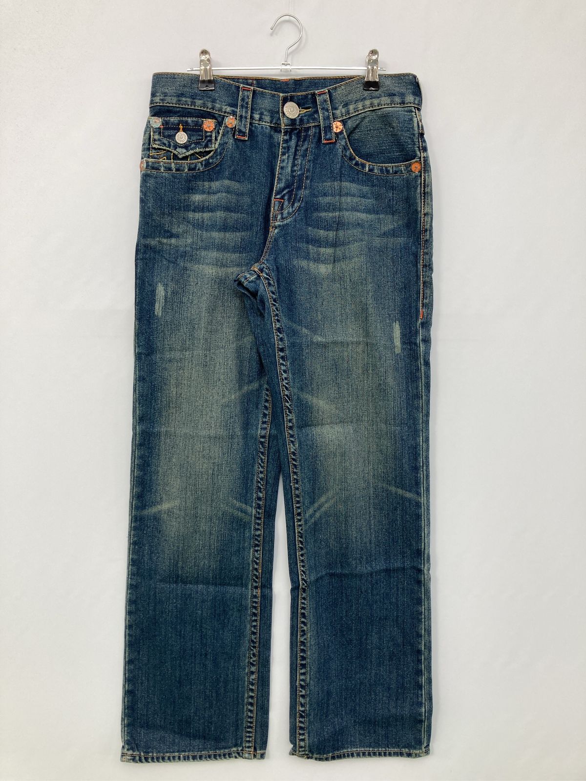 True Religion トゥルーレリジョン デニムパンツ 30 ブルー フルレングス 無地 バックプリント ブランドロゴ スタンダード ストレート レギュラー ヴィンテージ メンズ