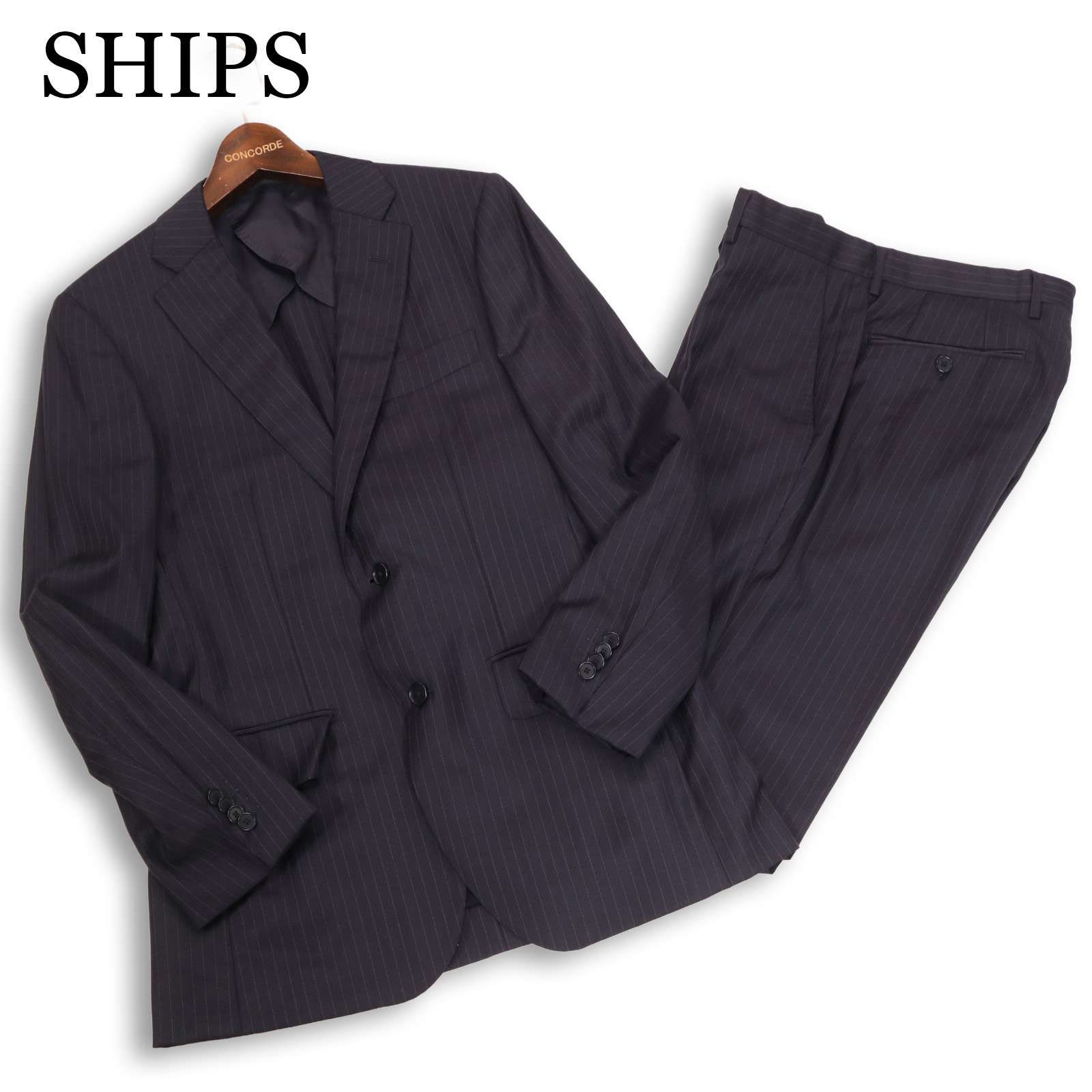 SHIPS シップス 通年 ロロピアーナ生地 Super130'S★ 背抜き ストライプ ビジネス セットアップ スーツ Sz.46 メンズ 紺