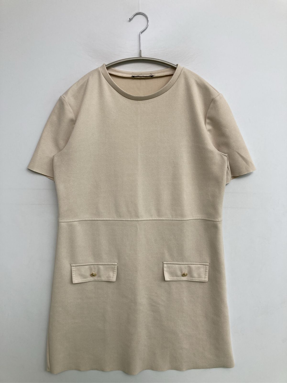 ZARA ザラ ワンピース ベージュ 無地 半袖 ショート・ミニ丈 台形 レディース