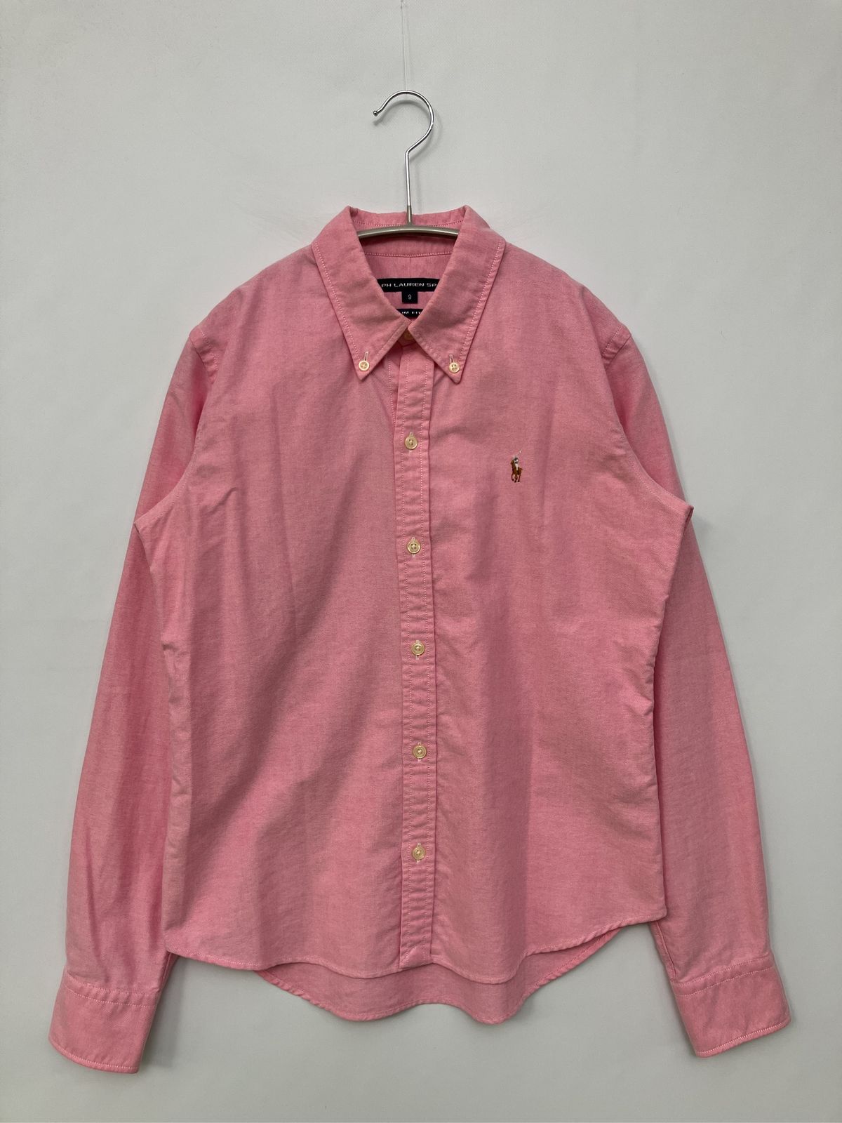 RALPH LAUREN SPORT ラルフローレンスポーツ シャツ/ブラウス 9 ピンク コットン 無地 ワンポイント ミドル丈 長袖 ボタンダウン レディース