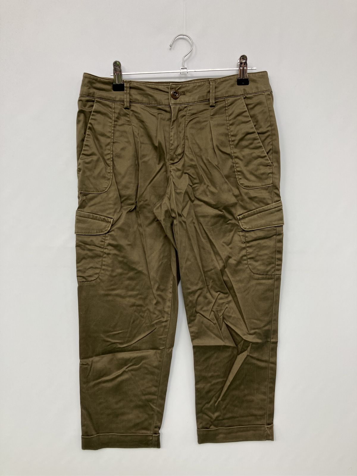 the gap ザギャップ カーゴパンツ 1 カーキ クロップド・半端丈 コットン ストレッチ 無地 スタンダード ストレート レギュラー テーパード レディース