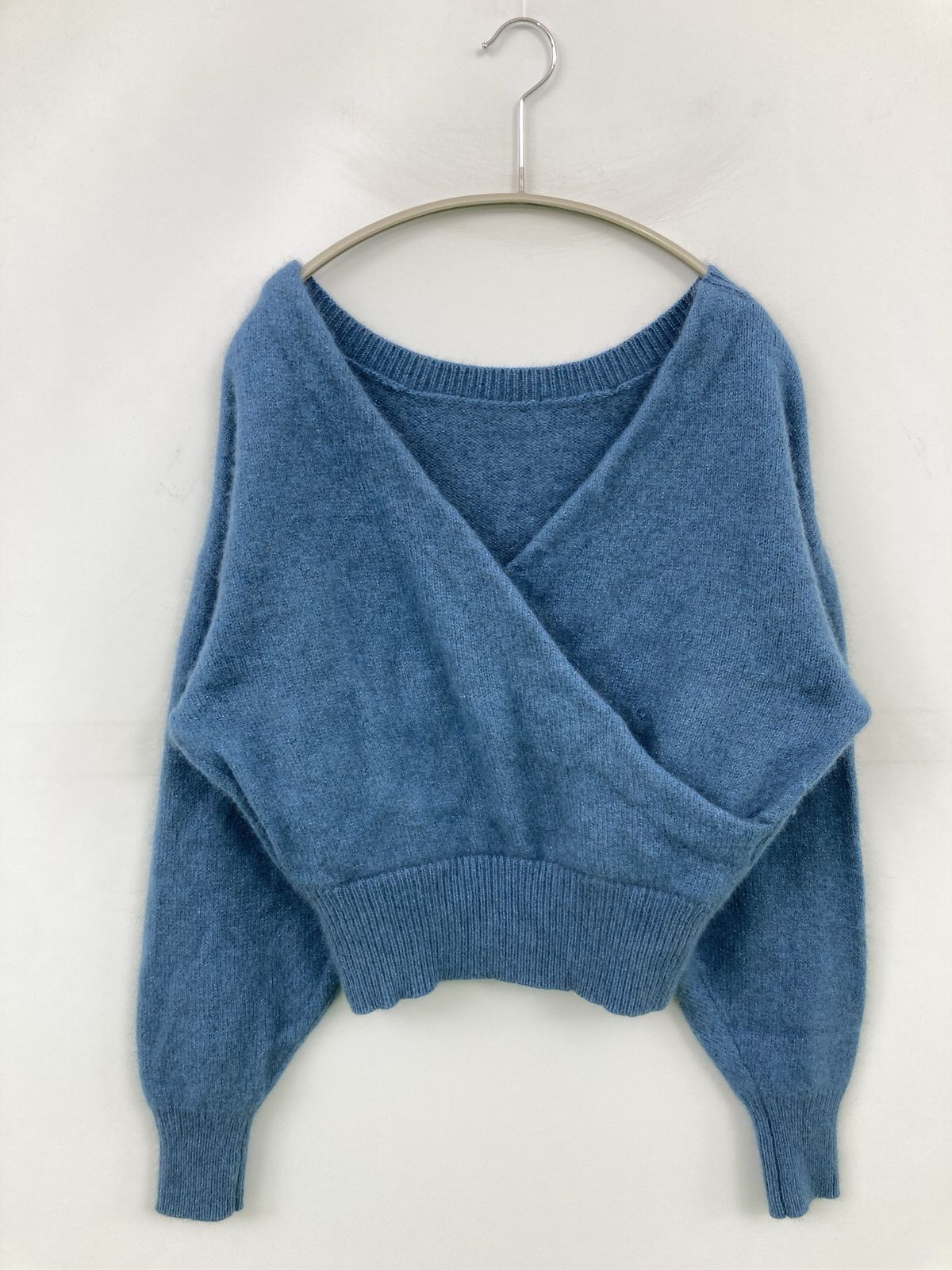 SNIDEL スナイデル ニット/セーター ONE SIZE ブルー ウール・ニット 無地 ショート丈 長袖 Vネック ボートネック ナイロン レディース