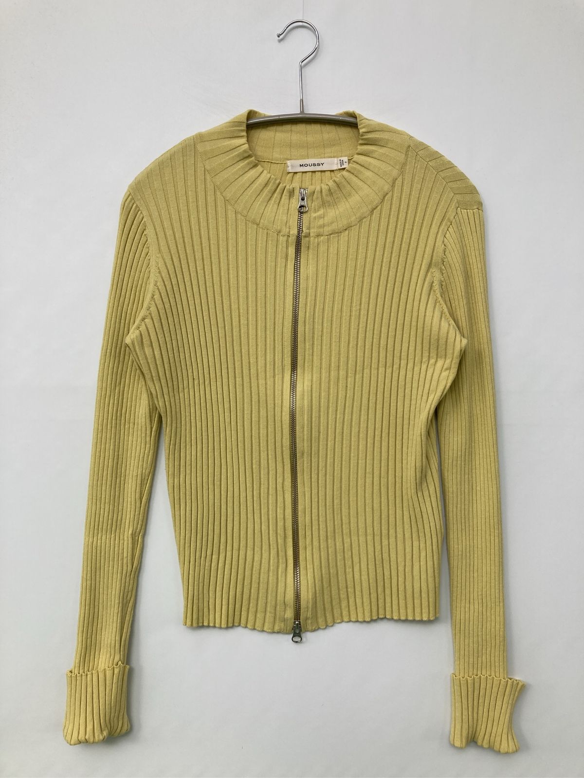 MOUSSY マウジー カーディガン/ボレロ F イエロー ニット ナイロン 無地 ショート丈 長袖 レディース