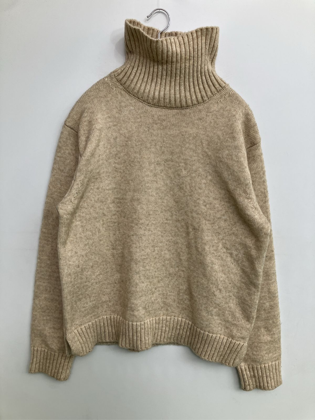 BEAMS HEART ビームスハート ニット/セーター L ベージュ 無地 ニット ミドル丈 長袖 タートルネック/ハイネック レディース
