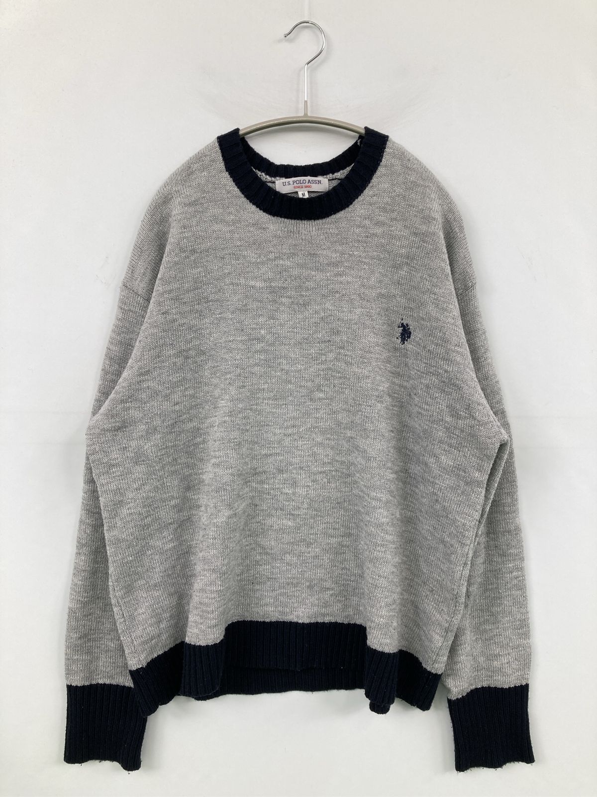 U.S. POLO ASSN. ユーエスポロアッスン ニット/セーター M グレー ニット 無地 ワンポイント ブランドロゴ 長袖 クルーネック(丸首) メンズ