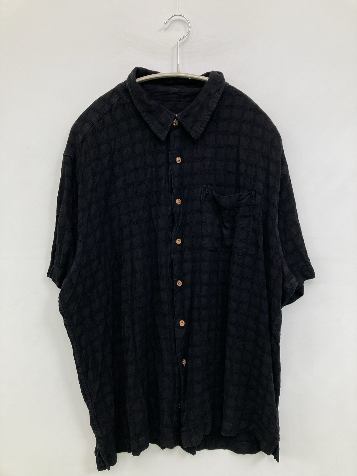 HATHAWAY ハサウェイ シャツ/ブラウス XL/TG ブラック チェック柄 ミドル丈 半袖 レギュラーカラー メンズ