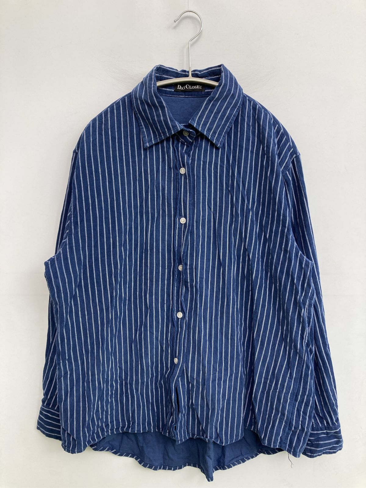 Daycloset デイクロゼット シャツ/ブラウス ワンサイズ ブルー コットン ストライプ柄 ミドル丈 長袖 レギュラーカラー レディース