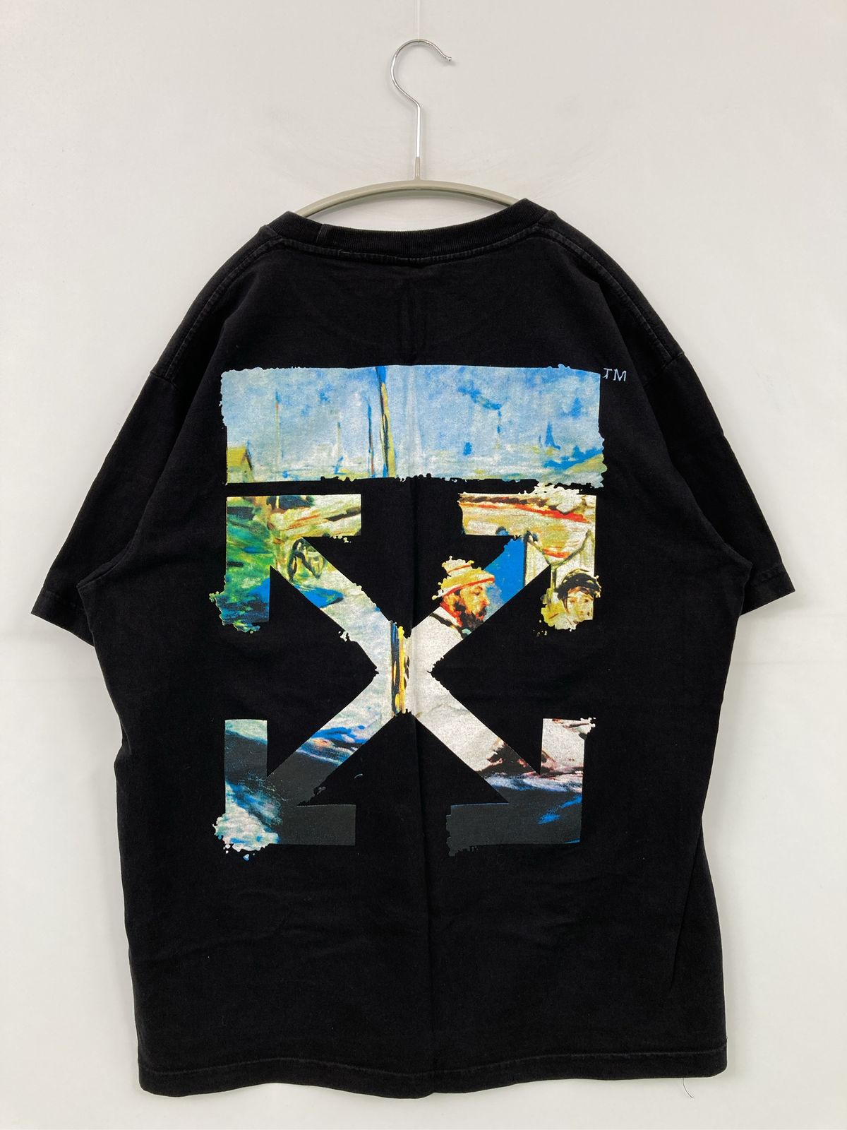 OFF-WHITE オフホワイト Tシャツ/カットソー L ブラック 前面プリント バックプリント ブランドロゴ ミドル丈 半袖 クルーネック(丸首) メンズ
