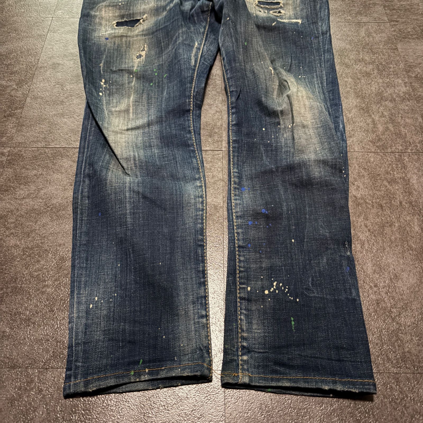 ディースクエアード DSQUARED2 デニム ジーンズ ジーパン SkaterJean スケーター S71LB0635 イタリア製 ストレッチ 濃紺 ダメージ クラッシュ 加工 ヒゲ 48 L ビッグタグ アメカジ y2k グランジ パンク ストリート 古着