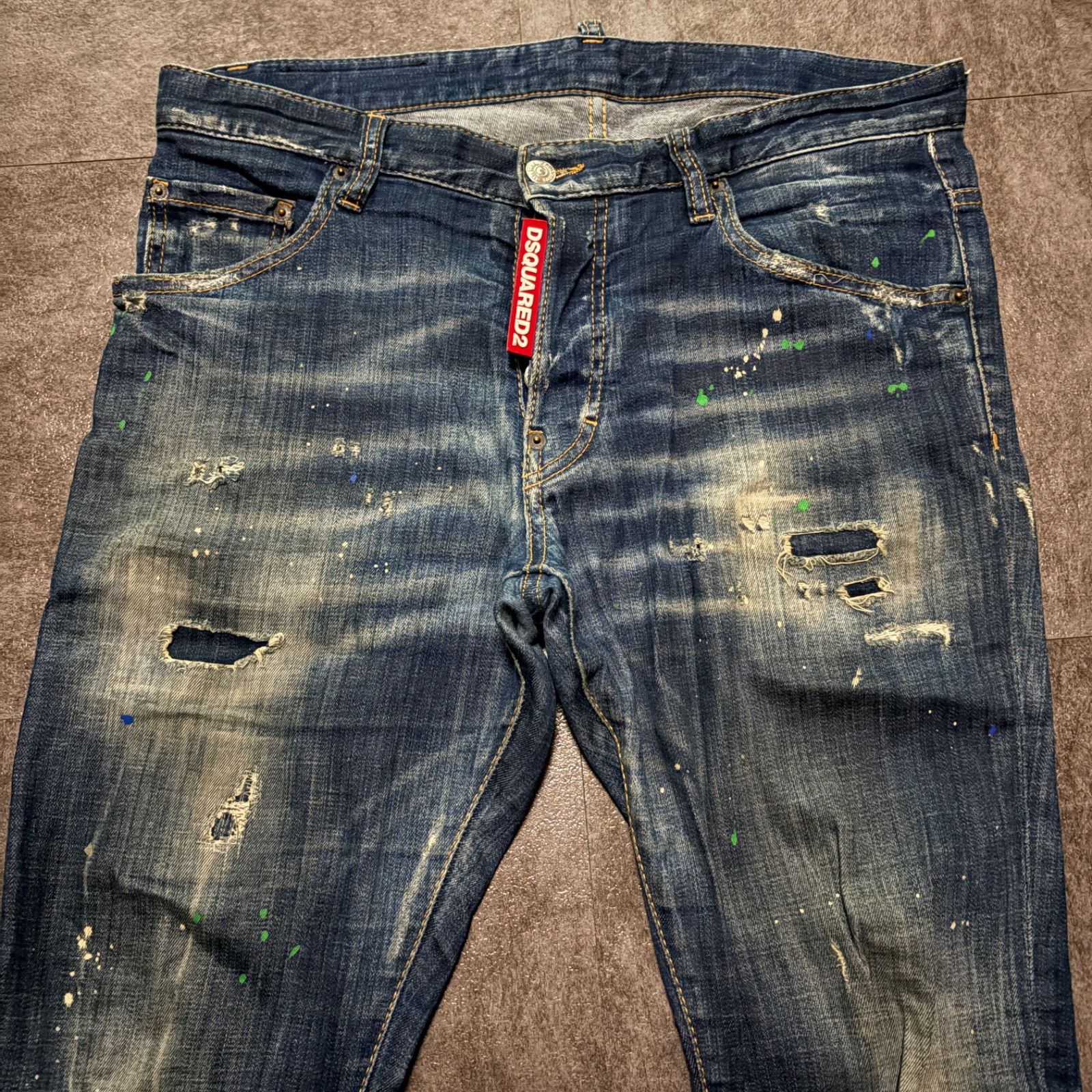 ディースクエアード DSQUARED2 デニム ジーンズ ジーパン SkaterJean スケーター S71LB0635 イタリア製 ストレッチ 濃紺 ダメージ クラッシュ 加工 ヒゲ 48 L ビッグタグ アメカジ y2k グランジ パンク ストリート 古着