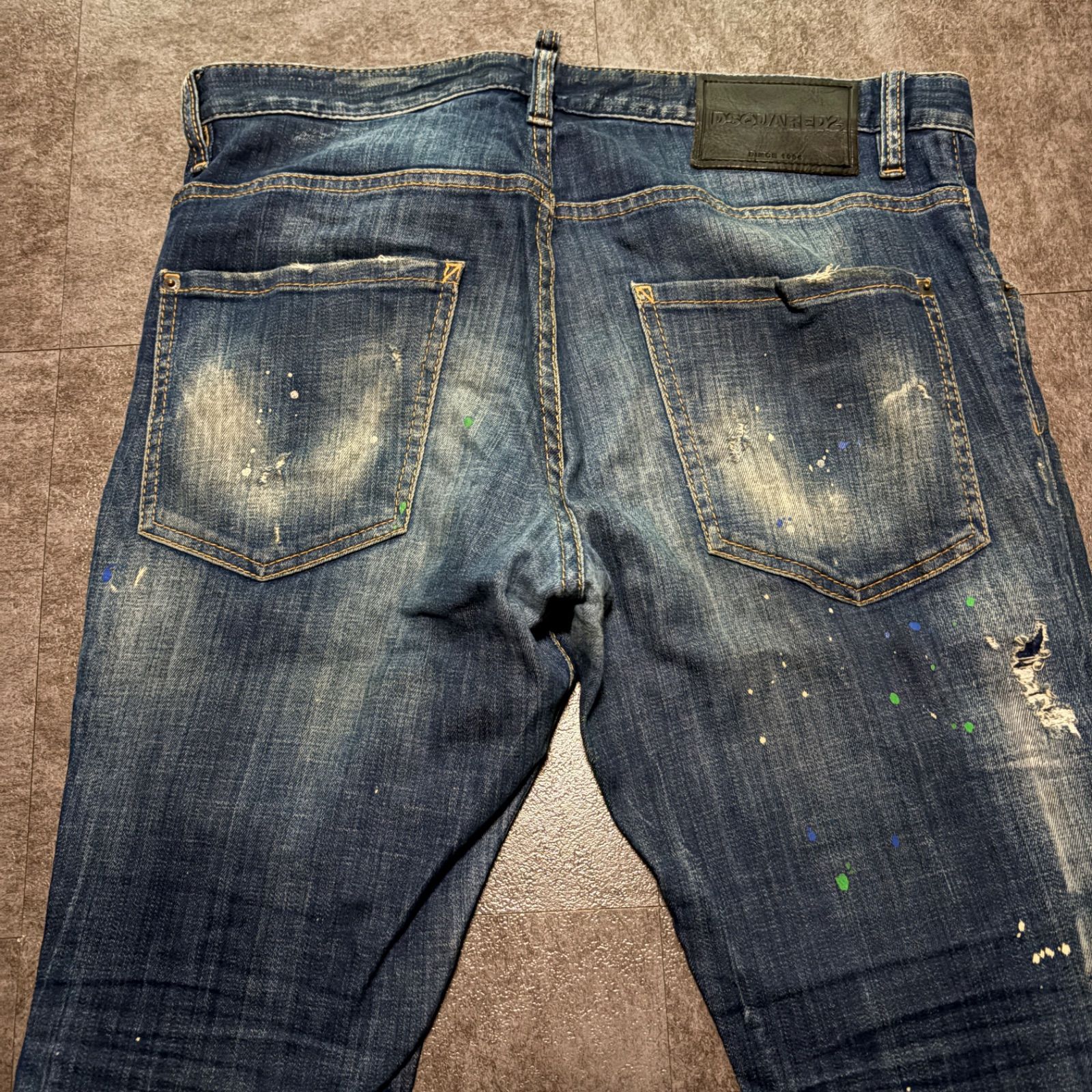 ディースクエアード DSQUARED2 デニム ジーンズ ジーパン SkaterJean スケーター S71LB0635 イタリア製 ストレッチ 濃紺 ダメージ クラッシュ 加工 ヒゲ 48 L ビッグタグ アメカジ y2k グランジ パンク ストリート 古着