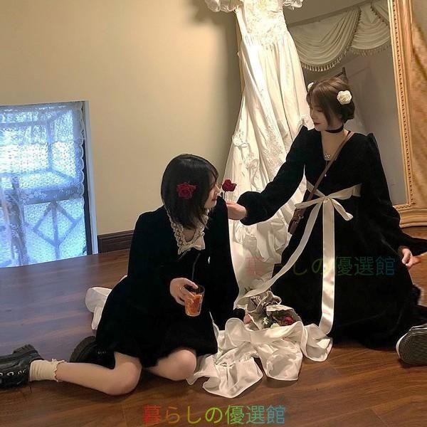 大人気！ブラックドレス リボン 大人 演奏会 ピアノ発表会 袖付き ワンピース 二次会 女子会 成人式 パーティードレス 大人可愛いS Mpdlf521