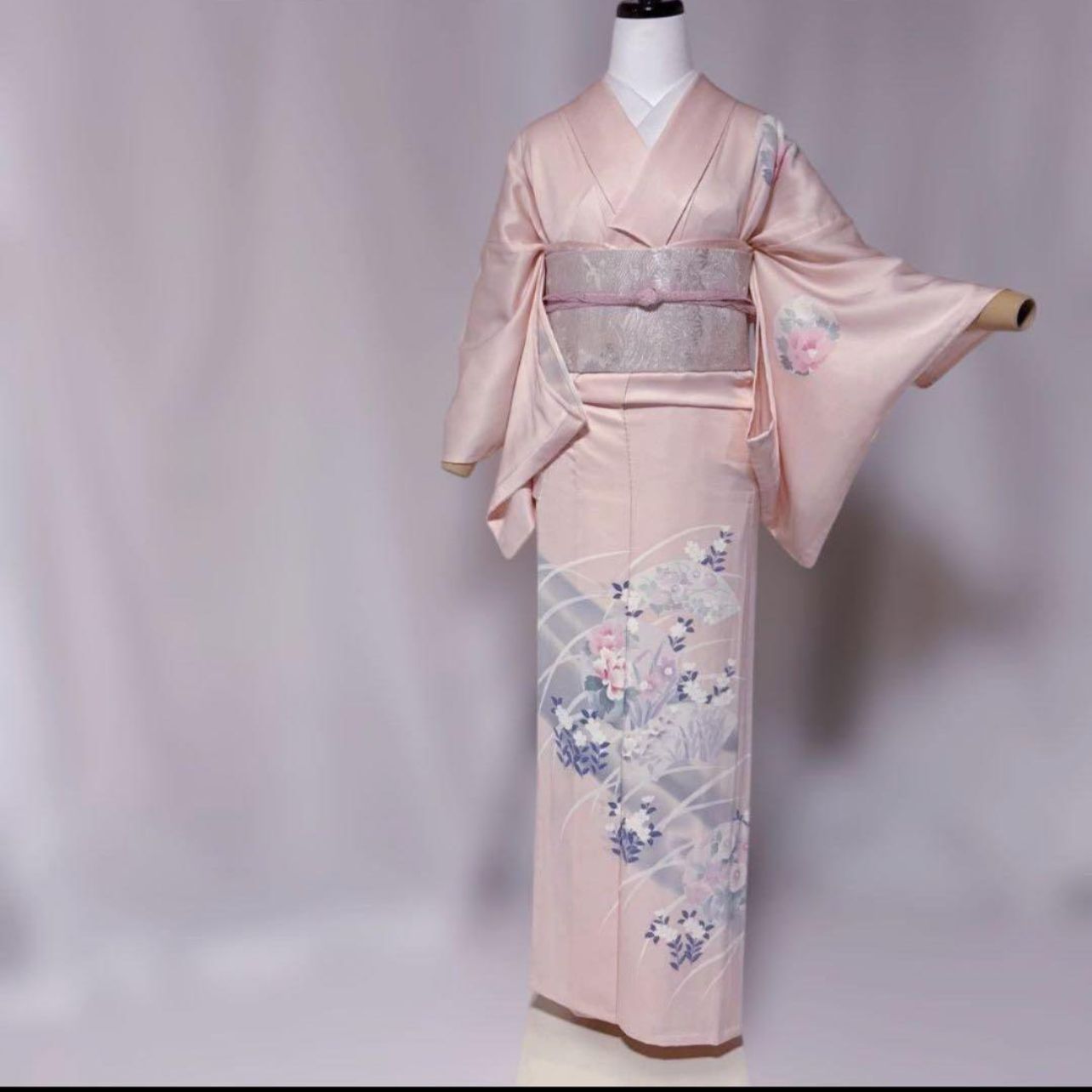 極美品 正絹 単衣訪問着 フルセット 薄桜色 夏袋帯付 夏小物 長襦袢