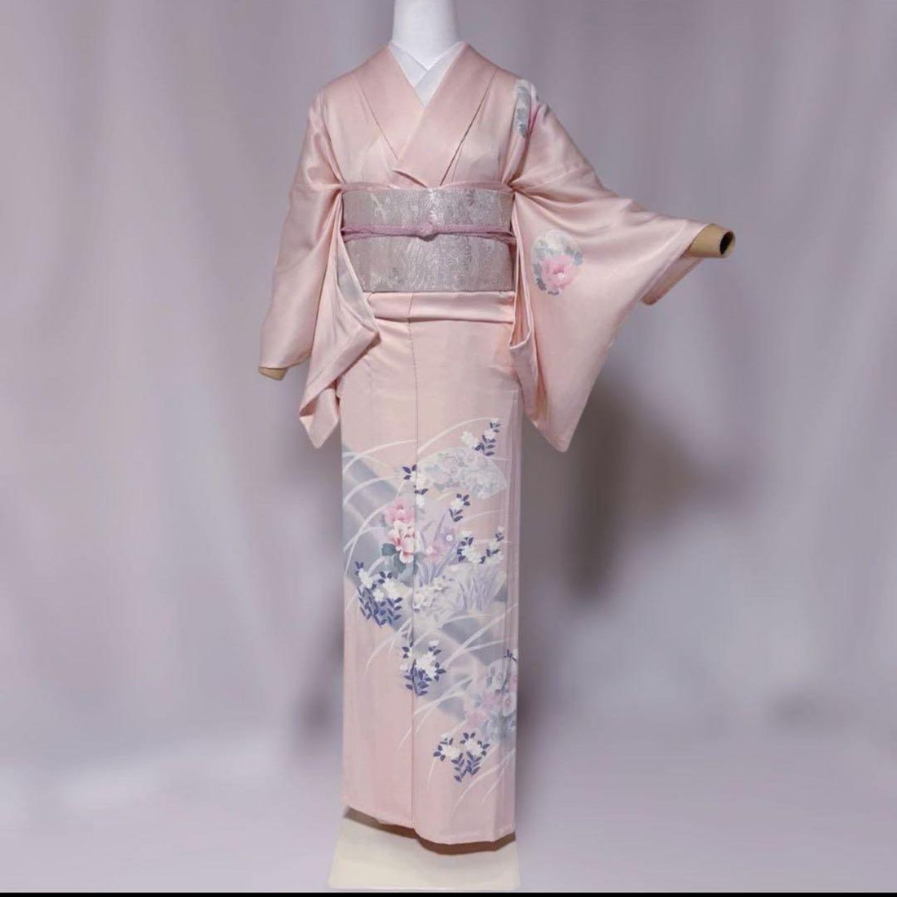 極美品 正絹 単衣訪問着 フルセット 薄桜色 夏袋帯付 夏小物 長襦袢