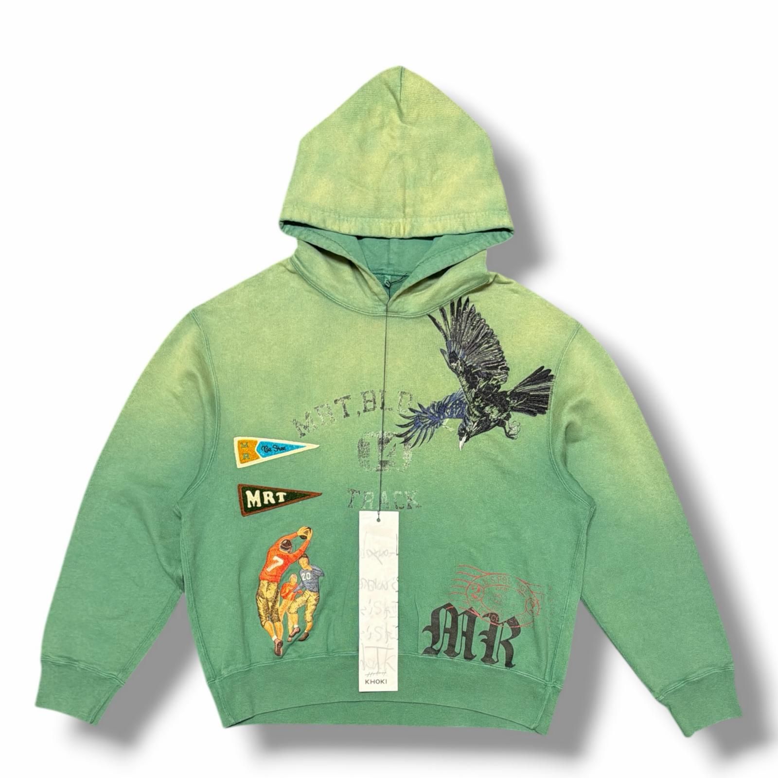 参考上代79200円 未使用 KHOKI 25SS KHOKI Vintage-effect hoodie ヴィンテージ加工フーディー スウェットパーカー コッキ 25ss-t-02-v グリーン 2 （15472M）