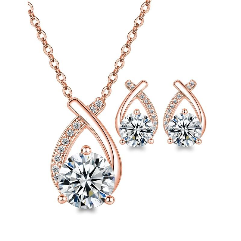[PISTIS] モアサナイト ネックレス ピアス セット レディース シルバー ピアス 両耳 レディース しずく 雫 ピンクゴールド 金属アレルギー対応 クリスマス 誕生日 ホワイトデー 母の日 プレゼント ギフト