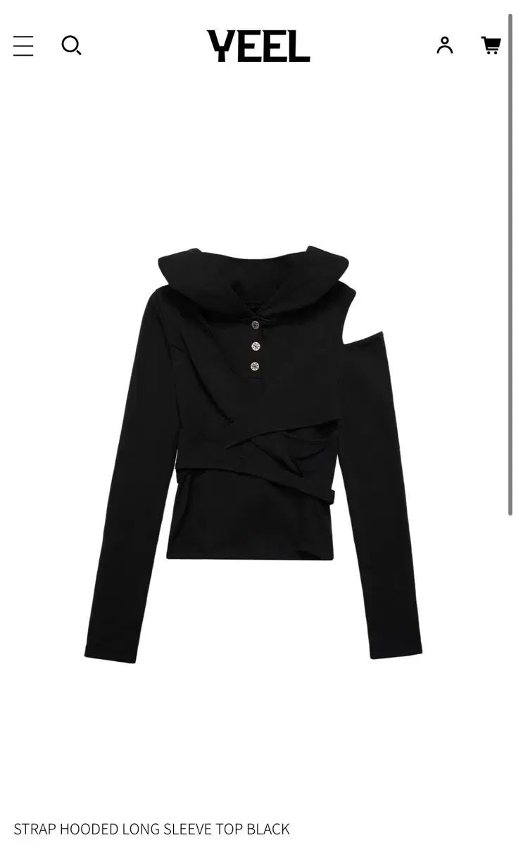 yeel STRAP HOODED LONG SLEEVE TOP BLACK