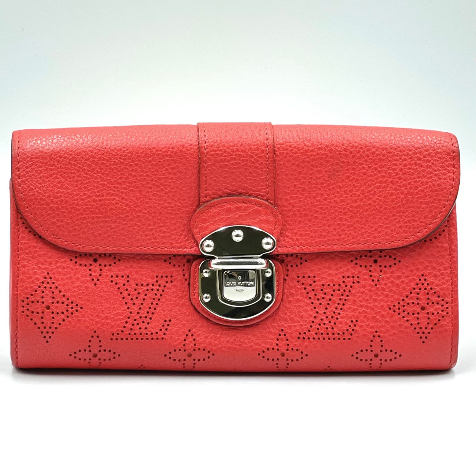 【新着】LOUIS VUITTON ポルトフォイユ イリス マヒナ マヒナ コライユ レザー レッド 二つ折り長財布 シルバー M58161