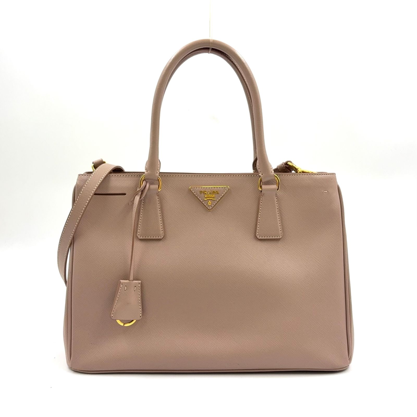 【新着】PRADA ガレリア サフィアーノレザー ハンドバッグ レザー ピンクベージュ ショルダーバッグ ゴールド
