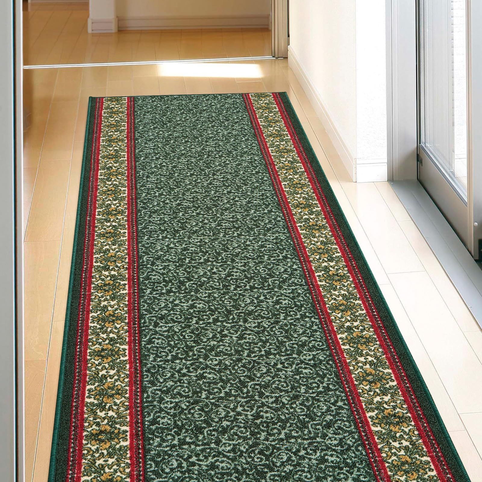 新品 萩原 廊下敷き ロングマット ナタリア グリーン 約80×440cm 洗える 滑り止め