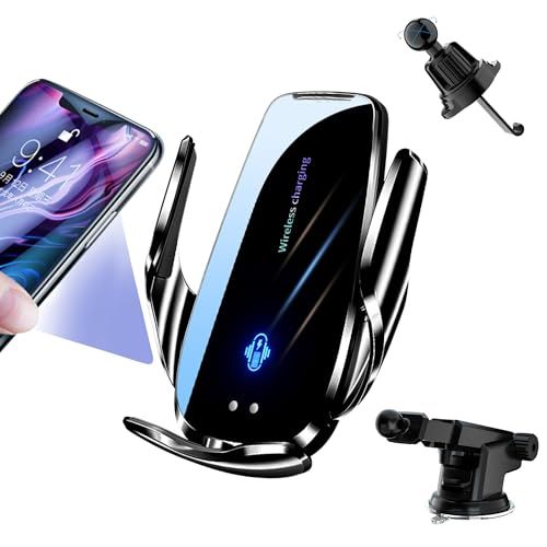 車スマホホルダー 車載携帯ホルダー 吹き出し口フック付き ダッシュボードスタンド付き 15W ワイヤレス充電 バッテリー付き エンジン切っても使用可能 自動開閉 タッチセンサー 360度回転 片手操作 全携帯機種適用 エアコン送風口装着 悪路 7cee09d3