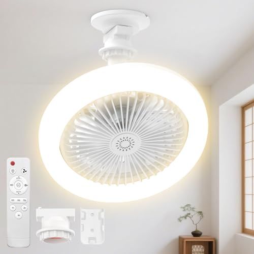 【壁スイッチのメモリー・省エネ】ATOPSUN シーリングファンライト ファン付き照明 LED シーリングファン 小型 扇風機 天井 24W 100W相当 2000LM E26口金 DCモーター 無階段調色調光 3段階風量調整 タイマー機能 3891f813