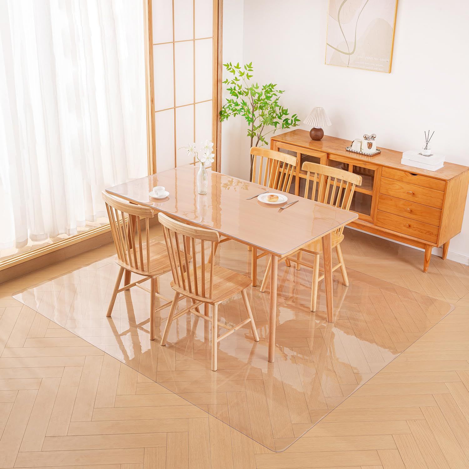 新品 ダイニングマット 透明 特大サイズ PVC クリア 床保護マット 厚さ1.5mm 200*240cm 大型デスク足元マット 床暖房対応 滑り止め 超防水・防汚 キズ防止 床傷防止 防音 フローリングマット