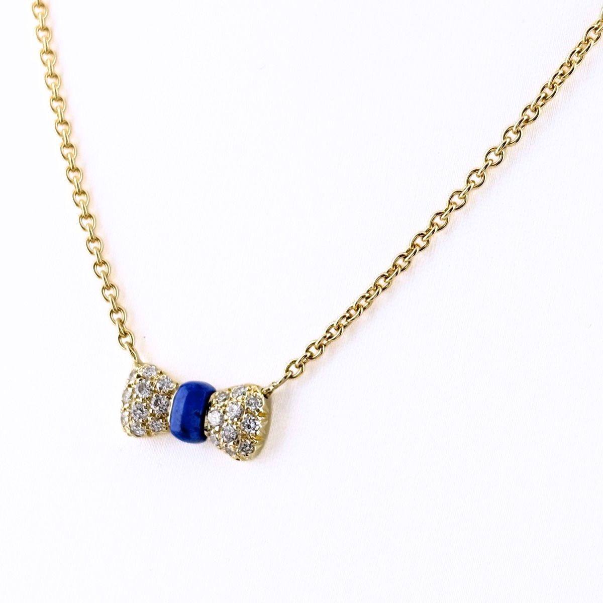 ヴァンクリーフ＆アーペル Van Cleef ＆ Arpels リボンモチーフ ネックレス YG イエローゴールド メレダイヤ ラピスラズリ ネックレス K18 ダイヤモンド ラピスラズリ レディース 【中古】