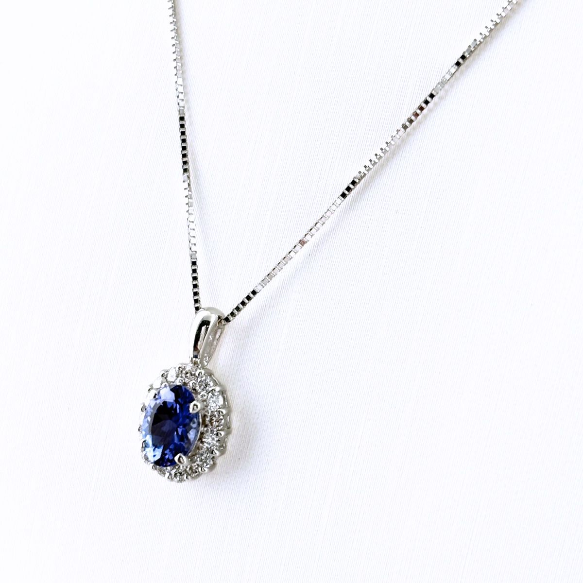 タンザナイト デザインネックレス WG ホワイトゴールド ペンダント メレダイヤ ネックレス K18 WG タンザナイト レディース 【中古】