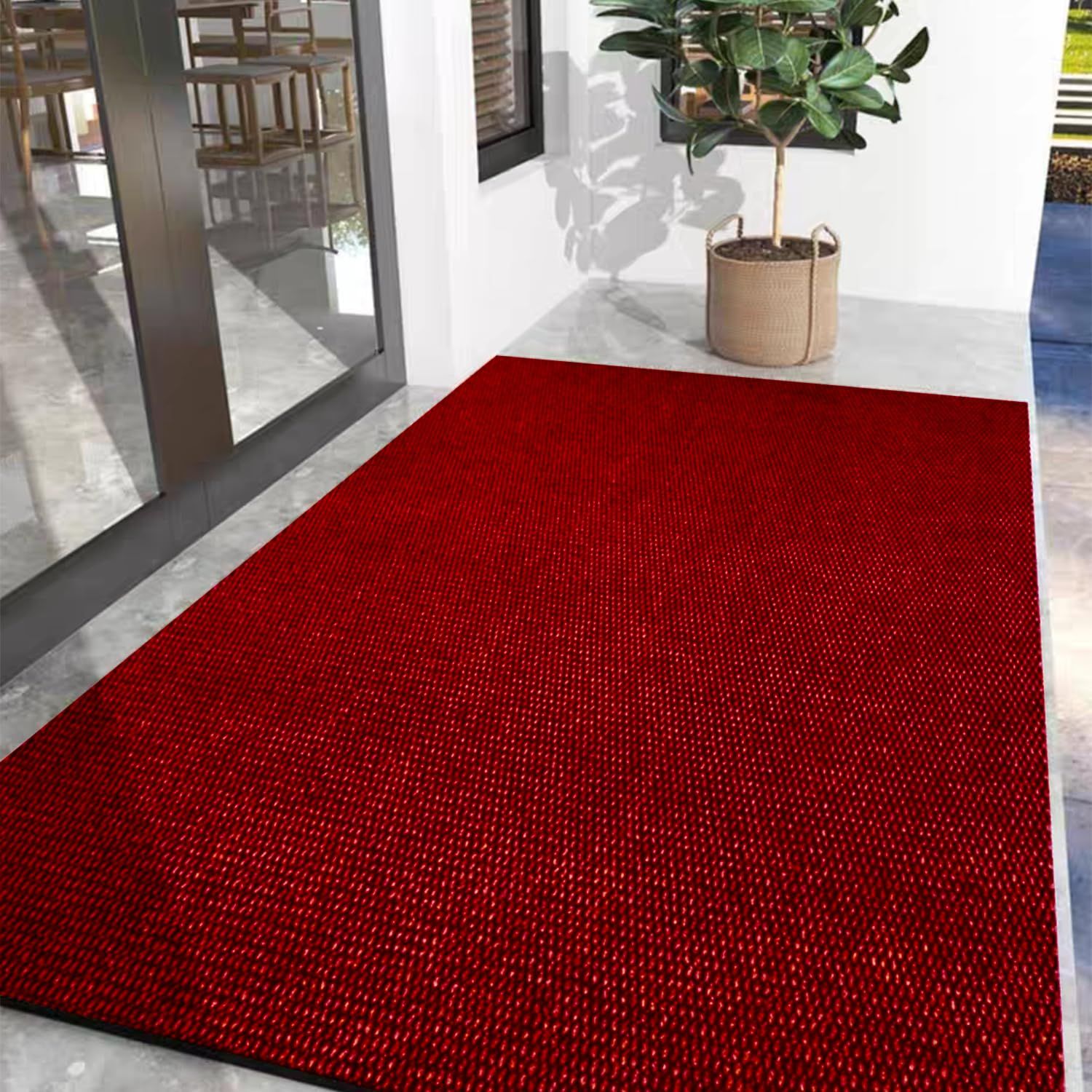 新品 玄関マット キッチンマット屋外 室内 滑り止め 業務用 無地 大判 マット シンプル 泥落とし 足ふきマット（レッド60*240）