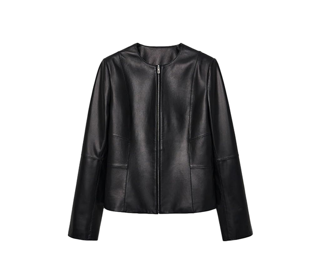 新品 [JINLUN] レザージャケット レディース 本革 ジャケット アウター 軽量 女性 秋冬 シンプル ライトアウター ラムレザー 革ジャン ブラック (M ブラック)