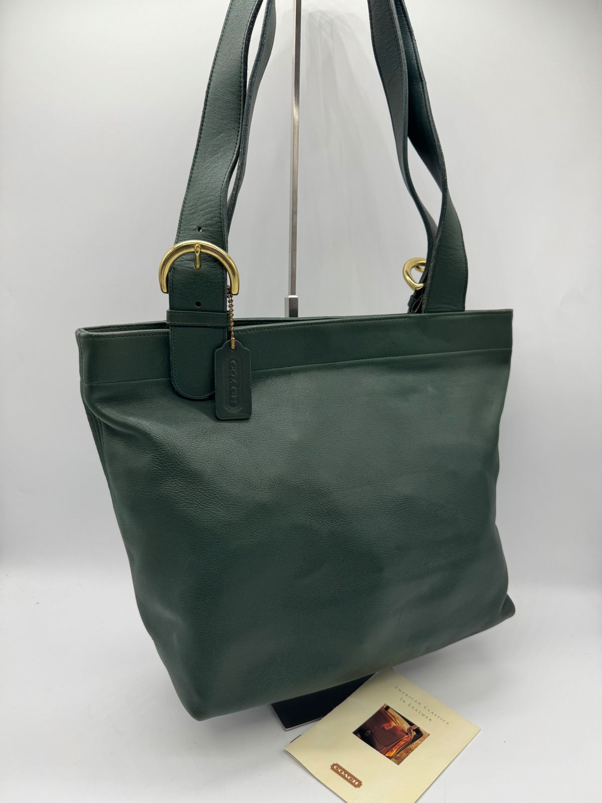 【美品】COACH コーチ グローブレザー USA製 オールドコーチ ショルダー トートバッグ グリーンカラー P2526