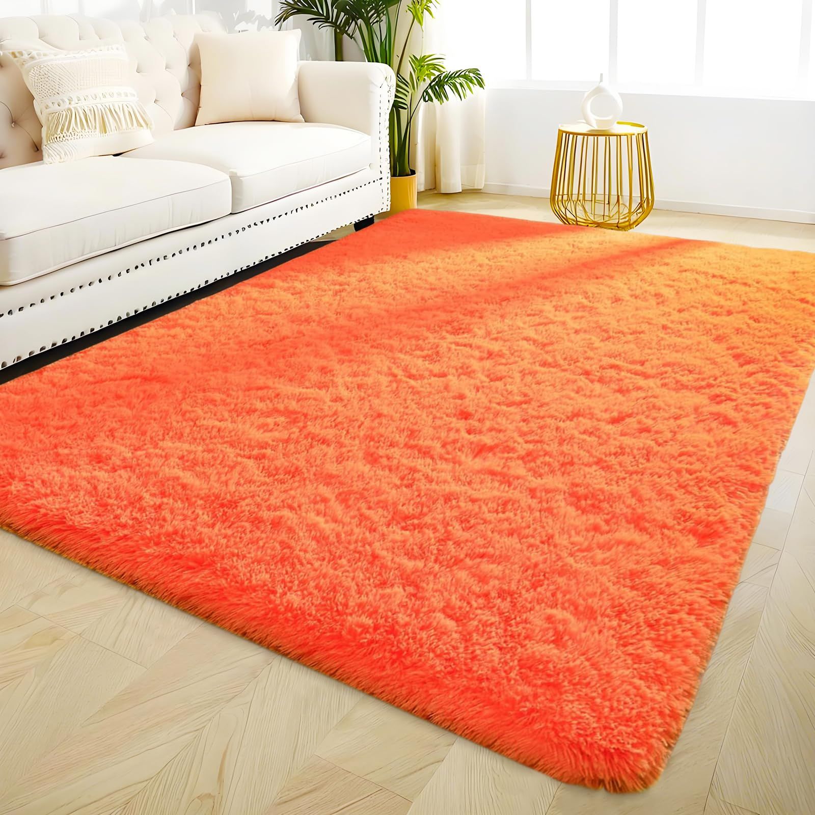 新品 Orbezil カーペット オレンジラグ シャギー ラグマット 200*200約2.4畳 おしゃれな北欧風 絨毯 じゅうたん メモリーフォーム ふわっとした手触り 防音 防ダニ オールシーズン オレンジ リビング・寝室用