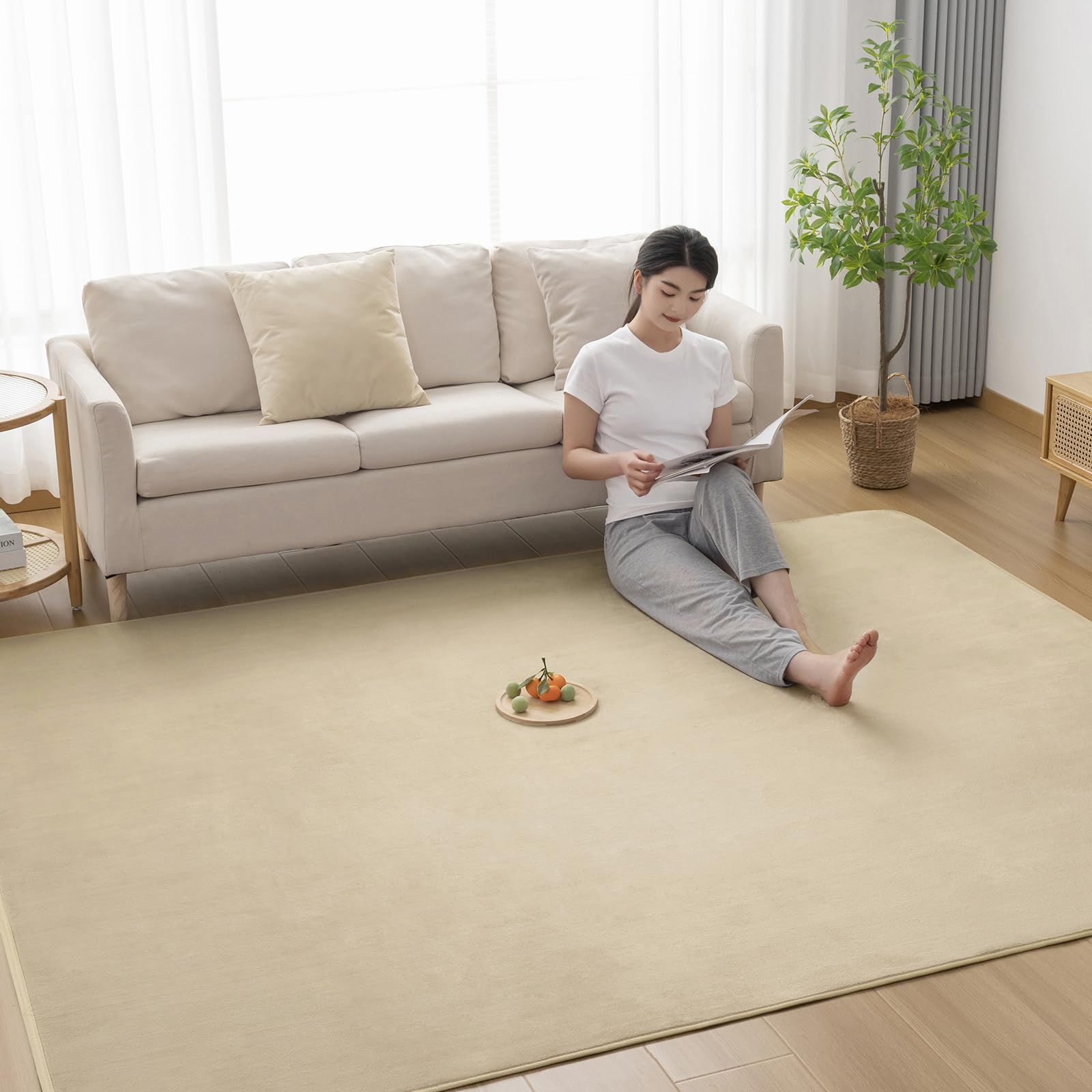 Matdeco カーペット ラグ ラグマット滑り止め付 洗える 200×250cm 約3畳 絨毯 防ダニ 抗菌 防臭 オールシーズン快適に使用 床暖房 ホットカーペット対応 ふわふわ肌触り フランネルラグ 無地 ベージュｍａ 5ded0a63 5,495円