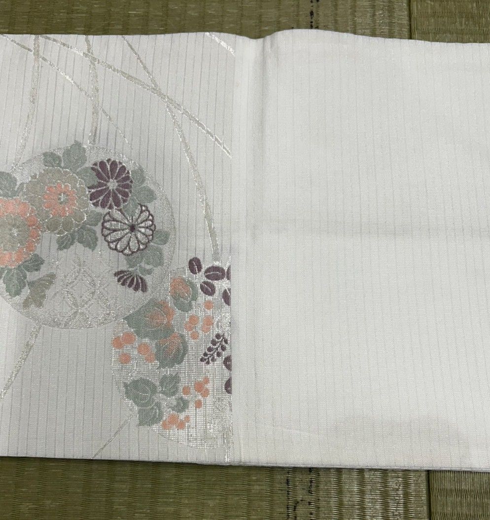 祐*様 夏物袋帯　白地　銀糸 70 袋帯 夏帯 白地 銀糸 花丸文様 フォーマル帯 訪問着 付下げ 和装