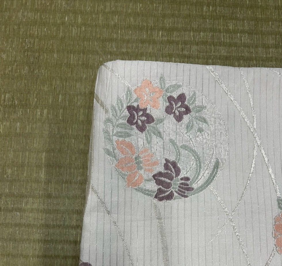 70 袋帯 夏帯 白地 銀糸 花丸文様 フォーマル帯 訪問着 付下げ 和装