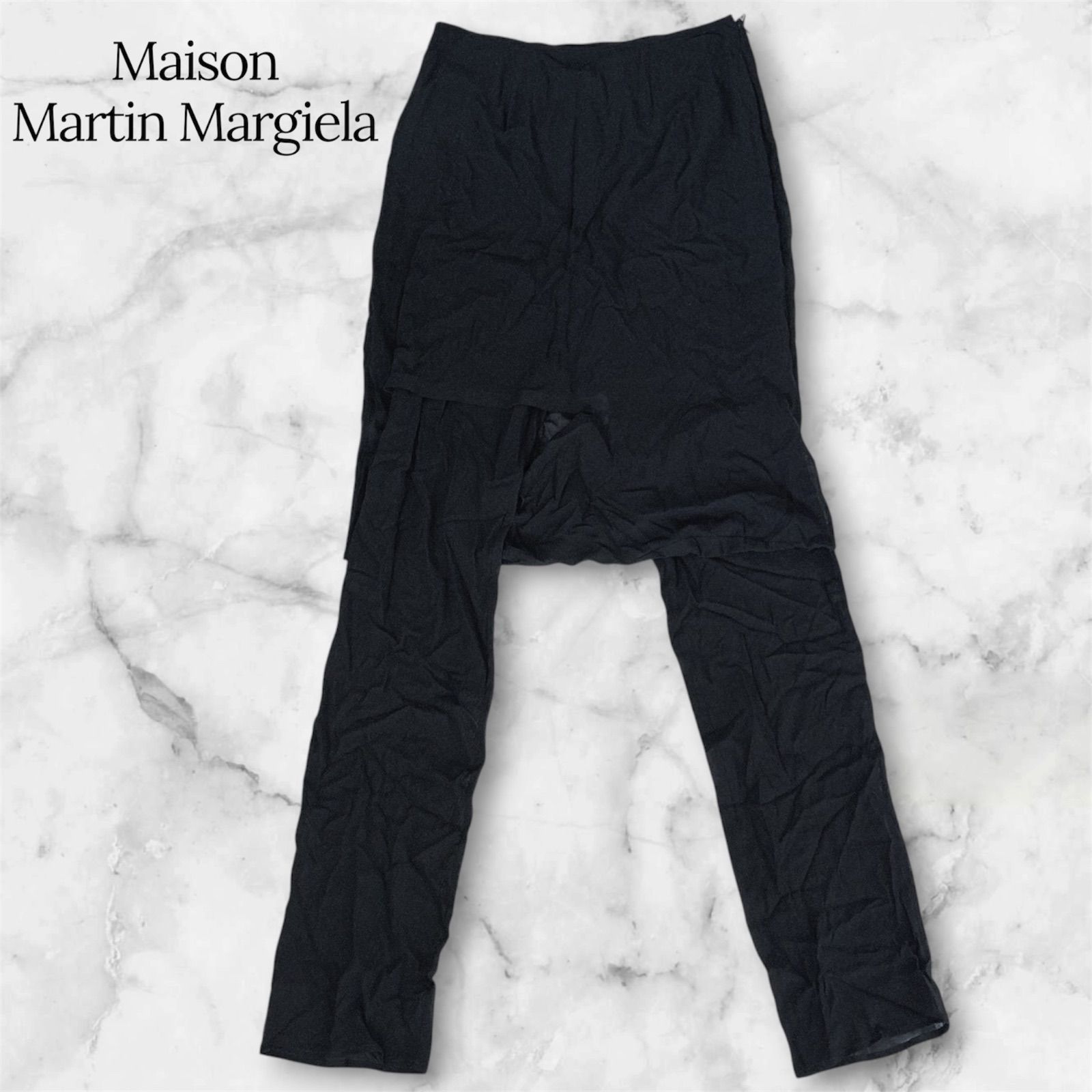 【新品タグ付】Maison Martin Margiela メゾンマルタンマルジェラ シルク混 レイヤードレギンス 二重仕立て タイツ ここのえ期 イタリア製 レディース フリーサイズ 黒 ブラック 希少 アーカイブ ハイブランド 42 B1168