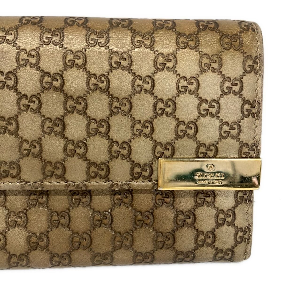 GUCCI(グッチ) 長財布 マイクログッチシマ 291099 ゴールド レザー 