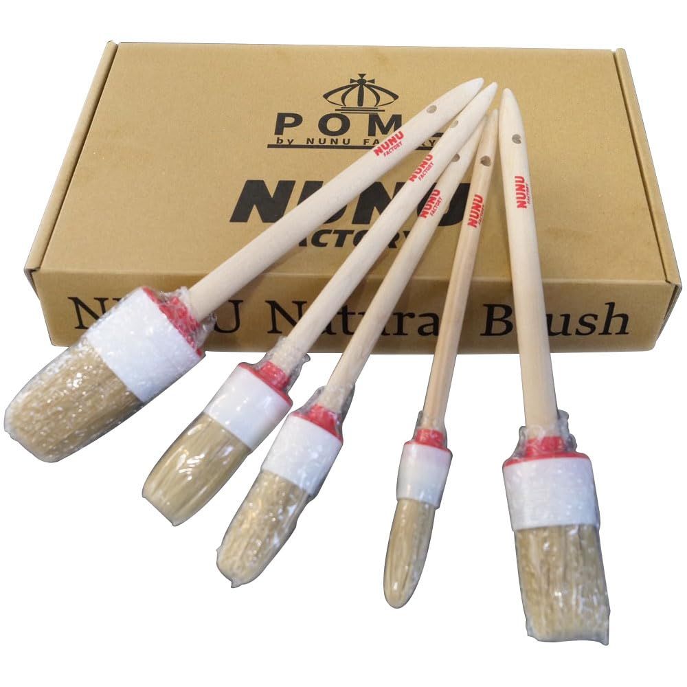 POML ぬぬふぁくとりー NUNU Natural Brush 使い分け可能なサイズ別５本セット 天然素材ディテールブラシ ウッドスティック 豚毛 洗車 洗車用品 カー用品 ポムル ぬぬナチュラルブラシt 6bf56f89