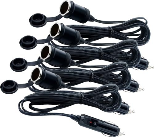 Thecom シガーソケット 延長ケーブル DC電源 12V 24V 兼用 キャップ付き パイロットランプ内蔵 シガーアダプター用延長コード ブラック (3M 4本セット)(沖縄・離島の方発送不可）) 71f2e3ac