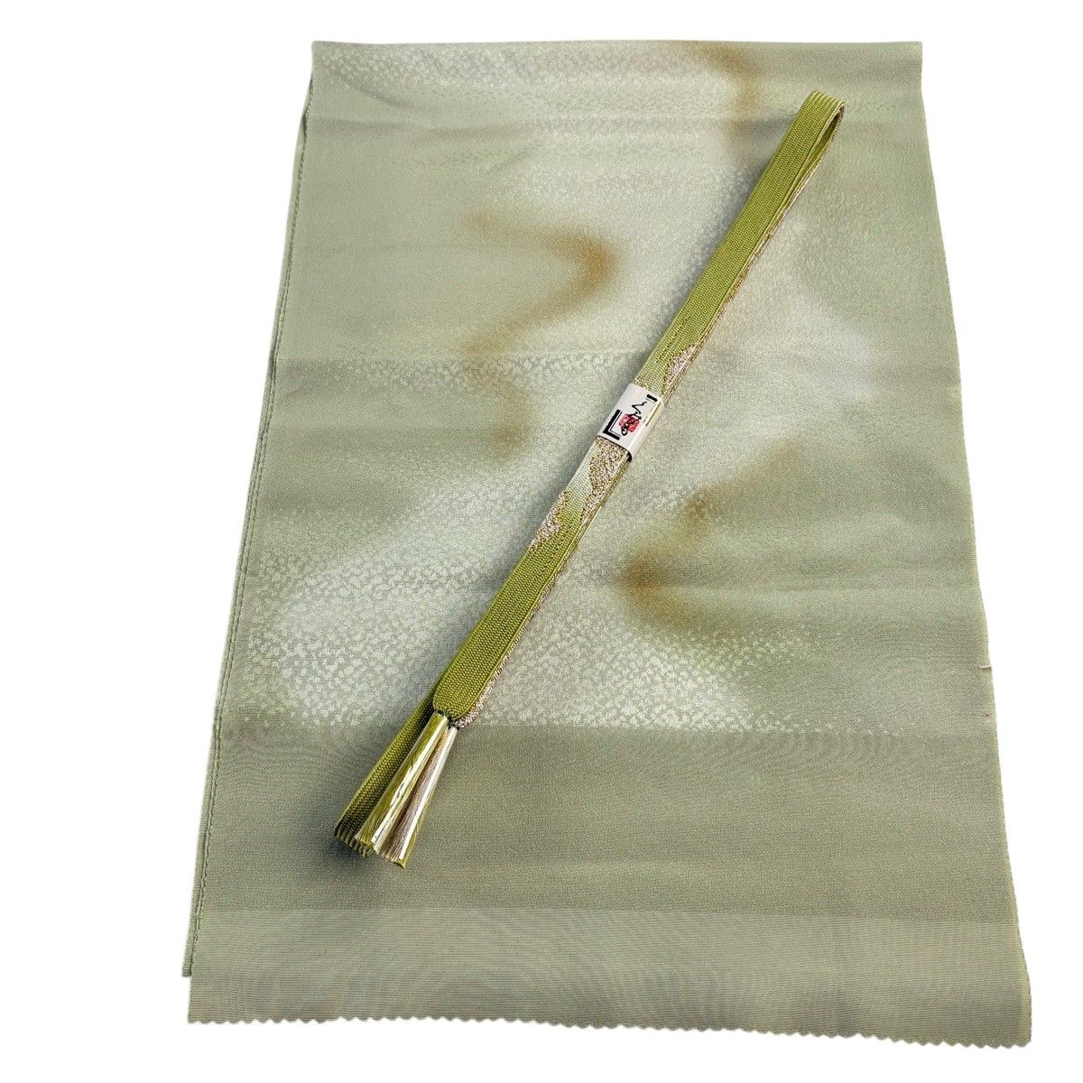 【美品】 和装セット 優品 帯締め帯揚げ2点セット 地紋 霞 金彩 灰緑 正絹 和装小物 【中古】