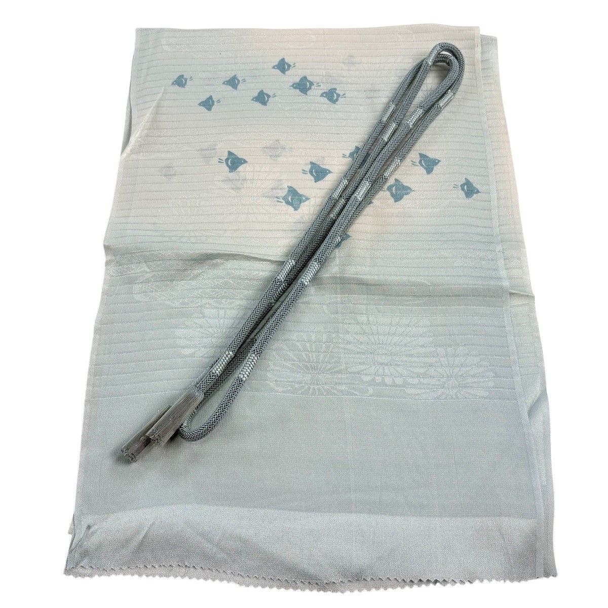 【美品】 和装セット 優品 絽 帯締め帯揚げ2点セット 千鳥 染め分け 水色 正絹 和装小物 【中古】