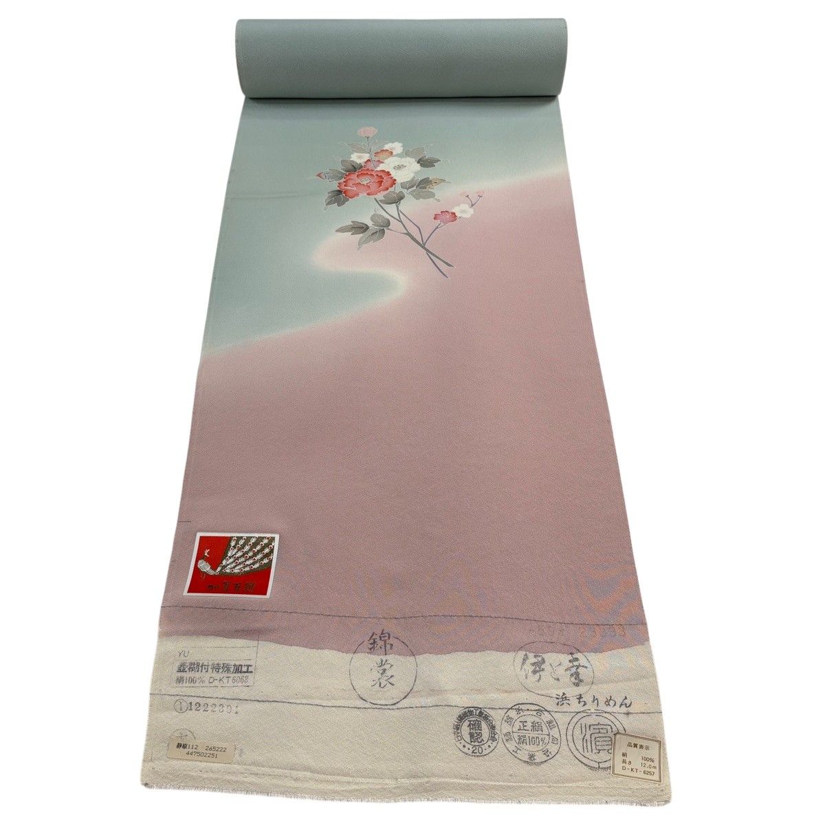 反物 秀品 付下げ 枝花 ぼかし 灰緑 正絹 【中古】 7,644円