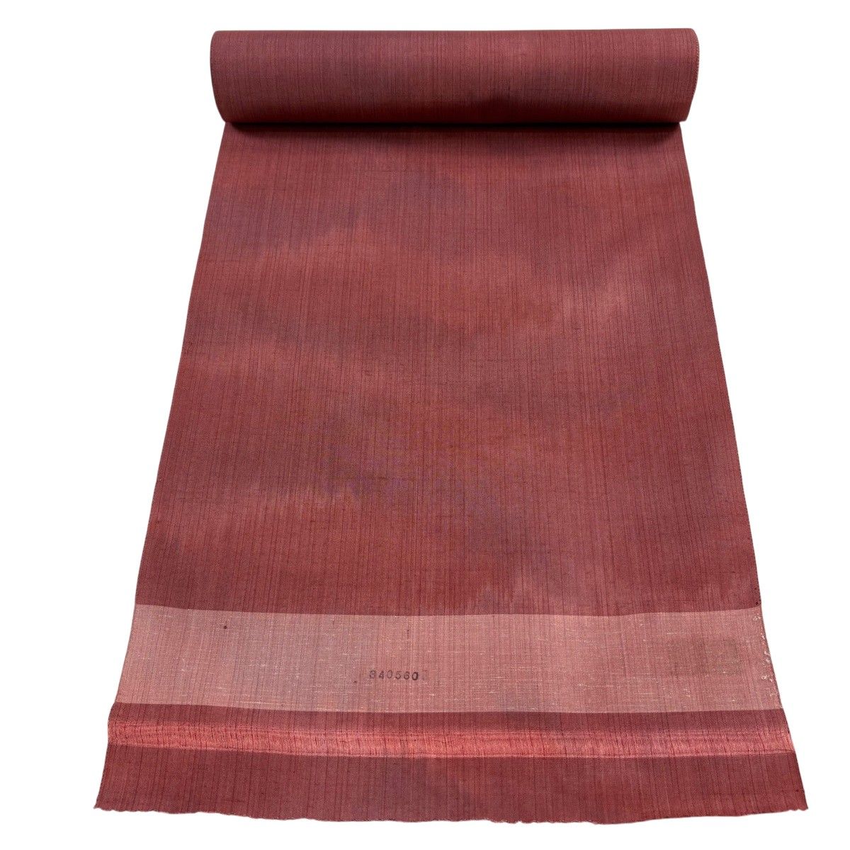 反物 秀品 紬 縞 ぼかし柄 茜色 正絹 【中古】