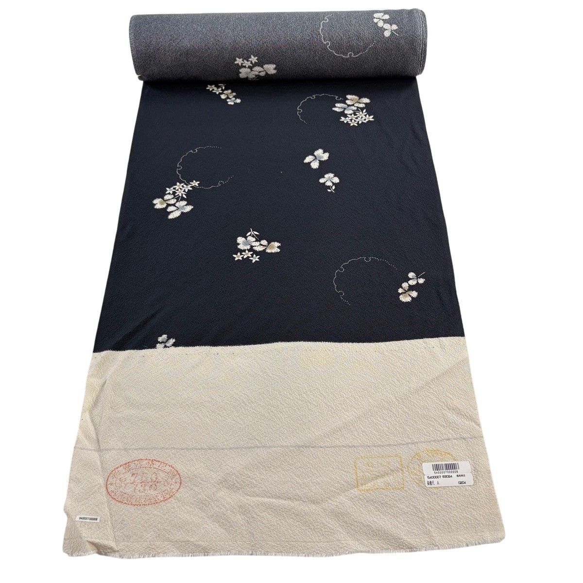 反物 秀品 小紋 雪輪 草花 黒 正絹 【中古】