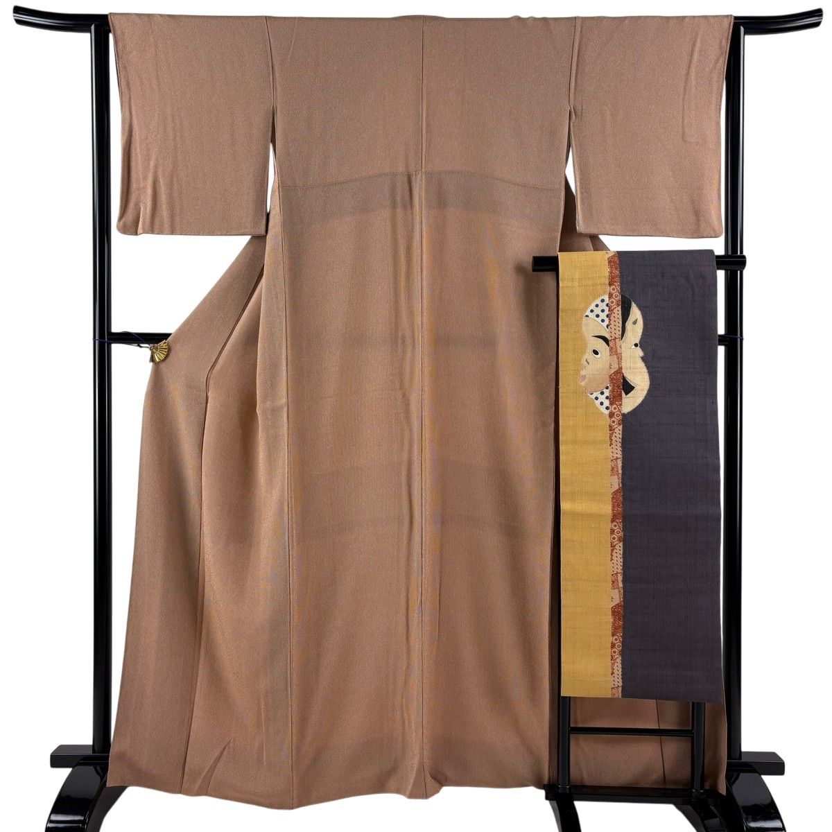 【美品】 江戸小紋 身丈162.5cm 裄丈63cm S 袷 名古屋帯セット 万筋 茶色 正絹 秀品 【中古】